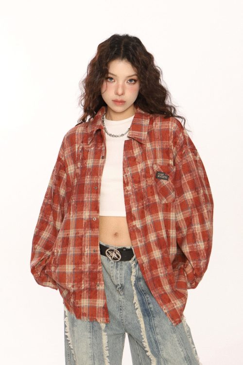 Retro Plaid Distressed Shirt