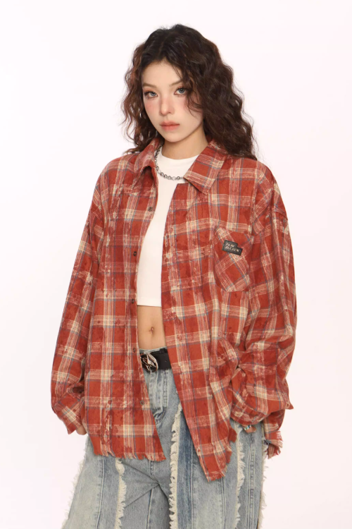 Retro Plaid Distressed Shirt