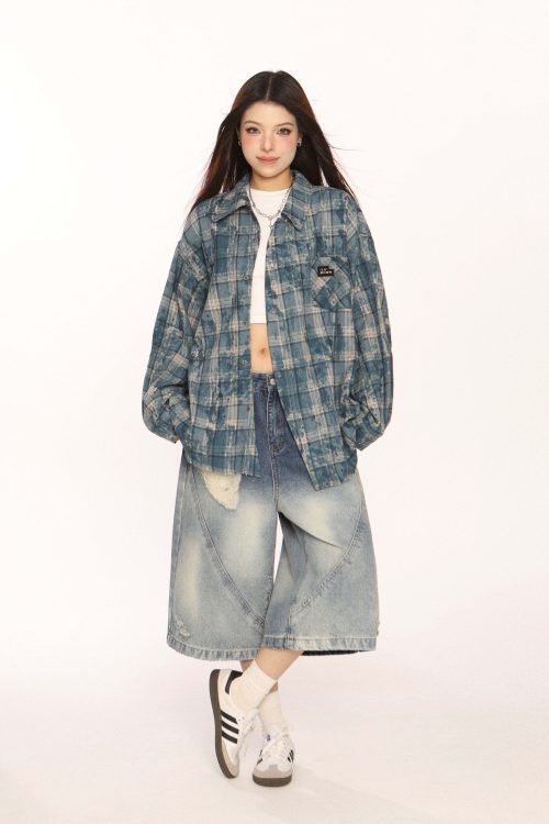 Retro Plaid Distressed Shirt