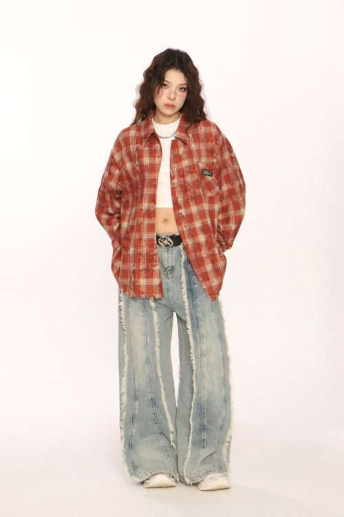 Retro Plaid Distressed Shirt