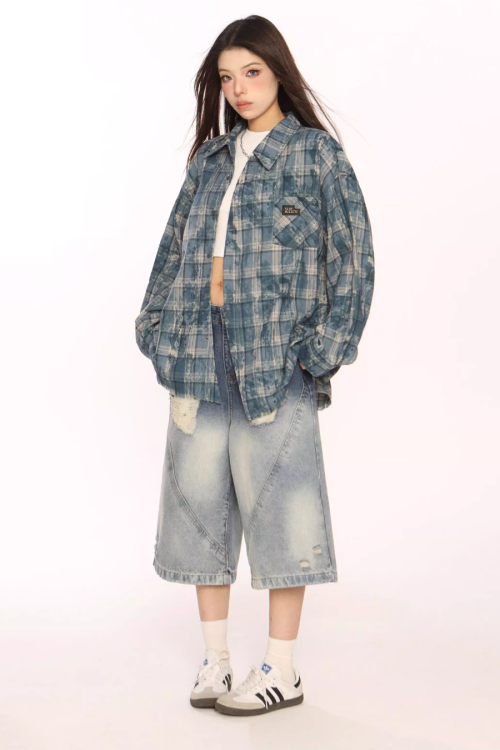 Retro Plaid Distressed Shirt