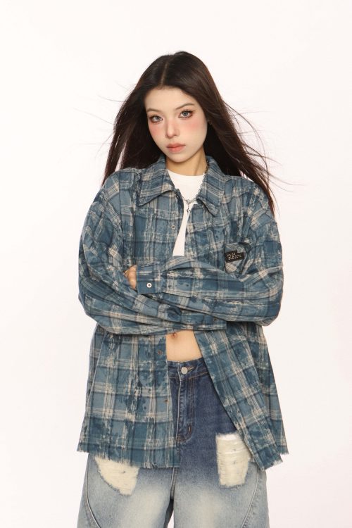 Retro Plaid Distressed Shirt