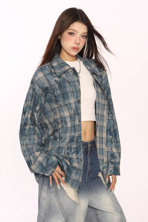 Retro Plaid Distressed Shirt