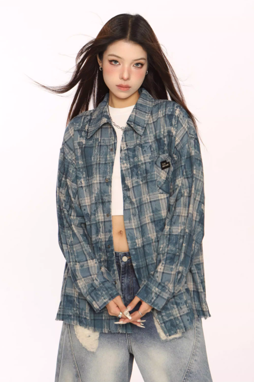 Retro Plaid Distressed Shirt