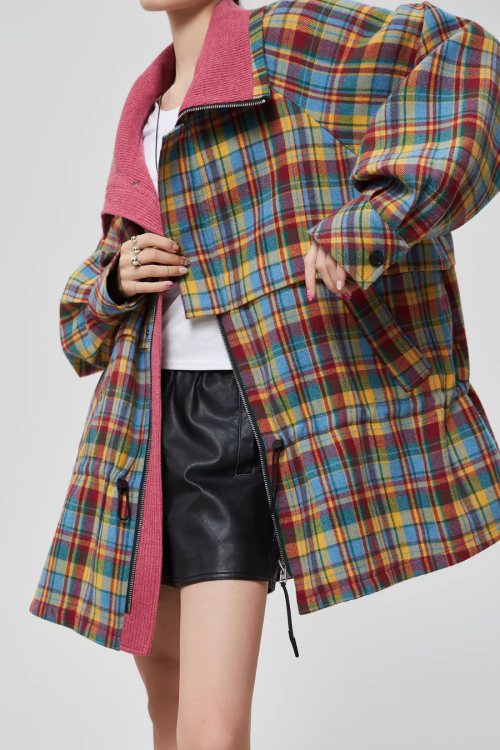 Retro Plaid Trench Coat