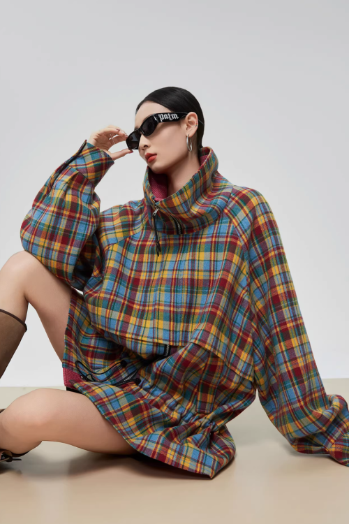 Retro Plaid Trench Coat