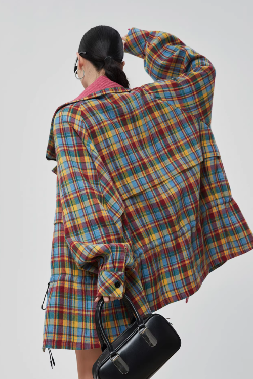 Retro Plaid Trench Coat