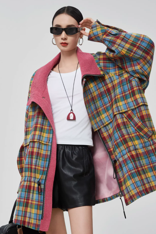 Retro Plaid Trench Coat