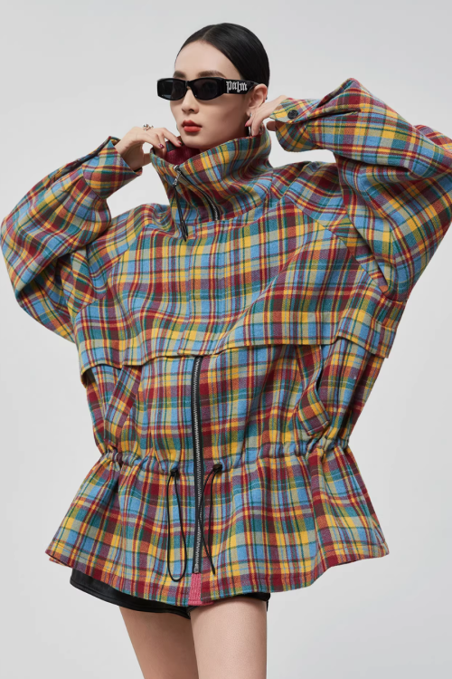 Retro Plaid Trench Coat