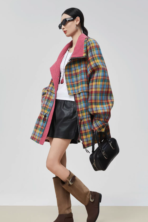 Retro Plaid Trench Coat