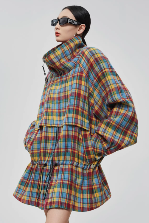 Retro Plaid Trench Coat