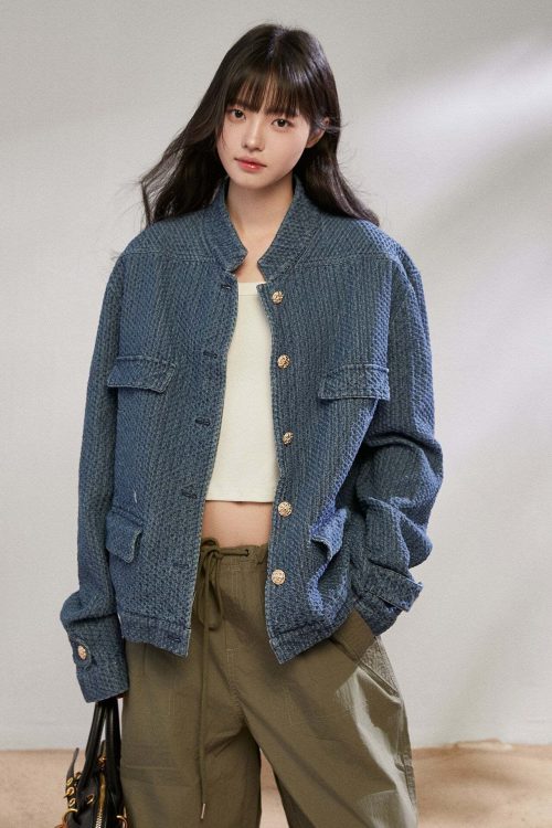 Retro Stand Collar Denim Jacket