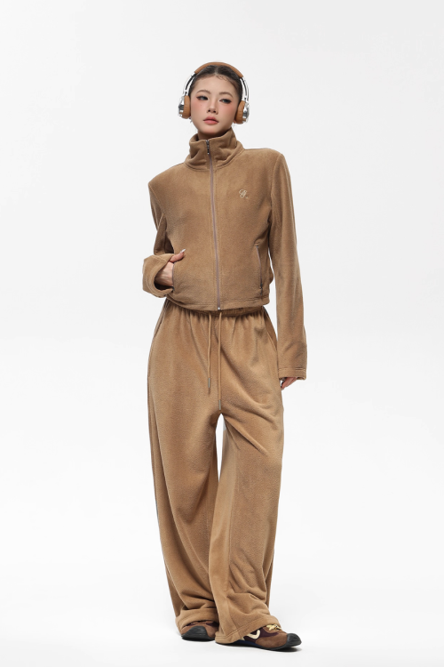 Retro Stand Collar Short Jacket / Sweatpants