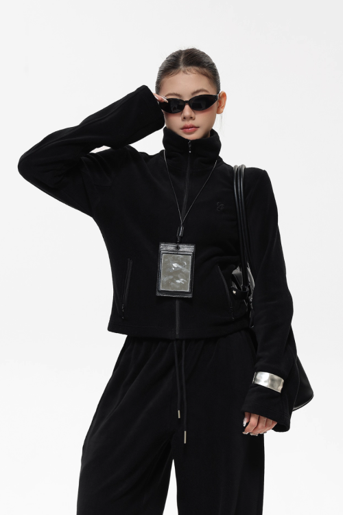 Retro Stand Collar Short Jacket / Sweatpants