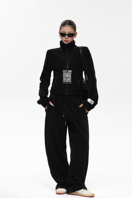 Retro Stand Collar Short Jacket / Sweatpants