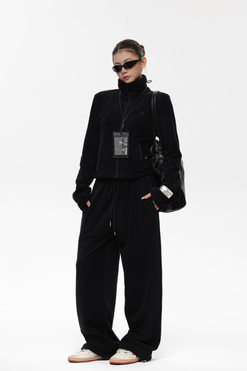 Retro Stand Collar Short Jacket / Sweatpants