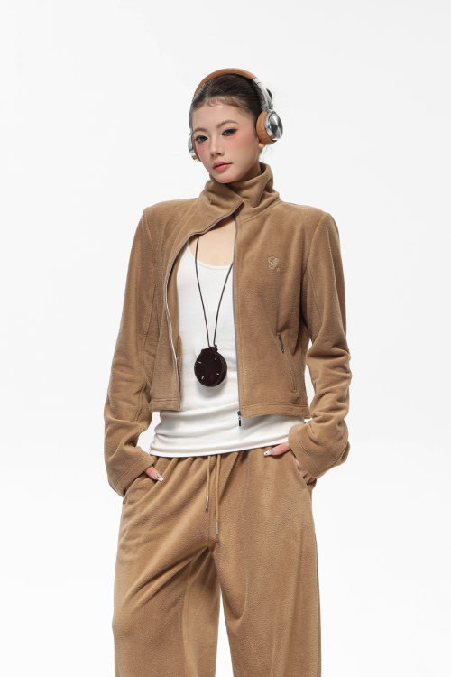 Retro Stand Collar Short Jacket / Sweatpants