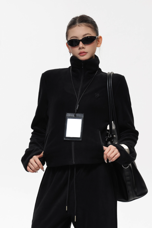 Retro Stand Collar Short Jacket / Sweatpants