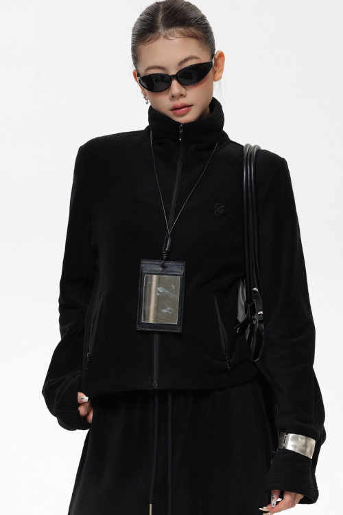 Retro Stand Collar Short Jacket / Sweatpants