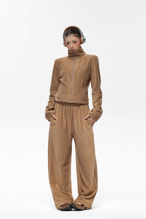 Retro Stand Collar Short Jacket / Sweatpants