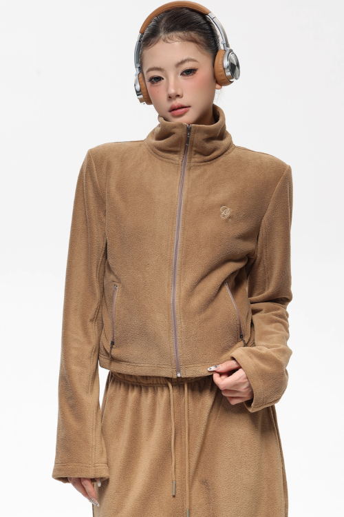 Retro Stand Collar Short Jacket / Sweatpants