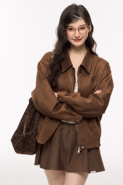 Retro Suede Jacket / Mini Tiered Skirt