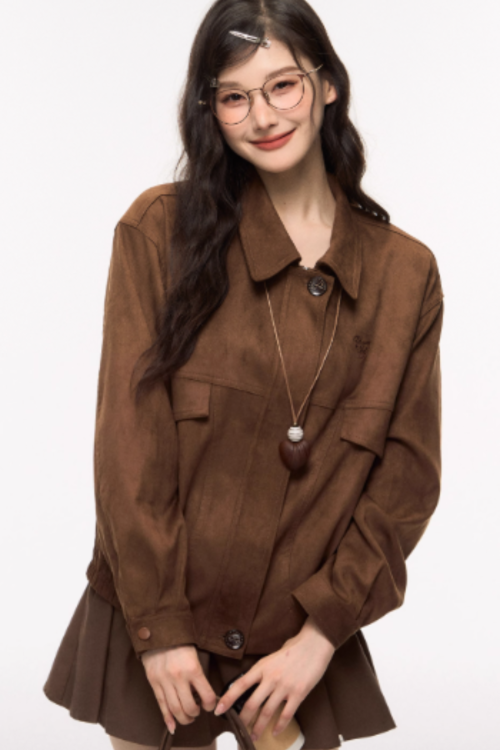 Retro Suede Jacket / Mini Tiered Skirt