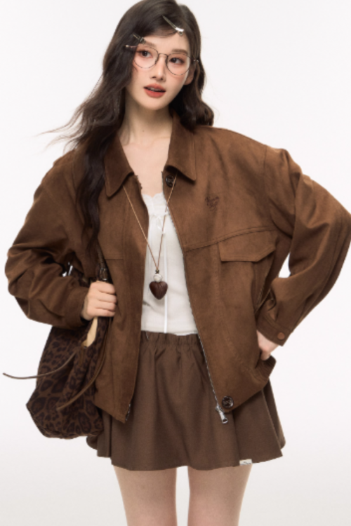 Retro Suede Jacket / Mini Tiered Skirt