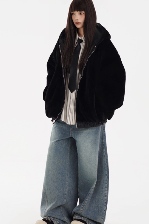 Reversible Leather Boa Jacket