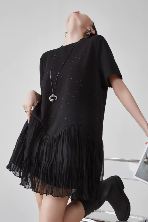 Rhinestone Short-Sleeve T-Shirt Dress