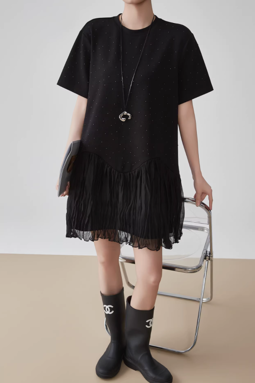 Rhinestone Short-Sleeve T-Shirt Dress