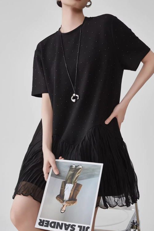 Rhinestone Short-Sleeve T-Shirt Dress