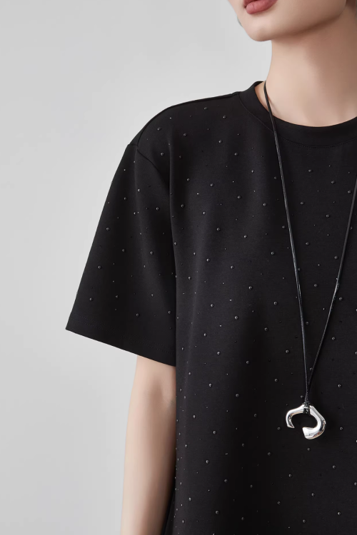 Rhinestone Short-Sleeve T-Shirt Dress