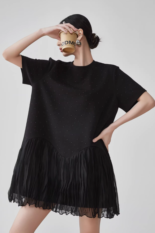 Rhinestone Short-Sleeve T-Shirt Dress