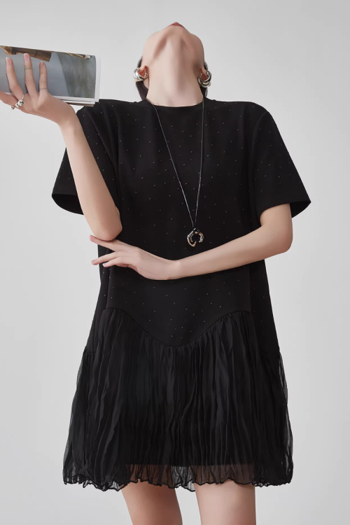 Rhinestone Short-Sleeve T-Shirt Dress