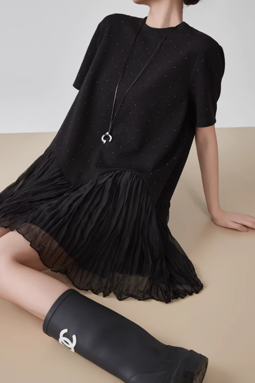 Rhinestone Short-Sleeve T-Shirt Dress