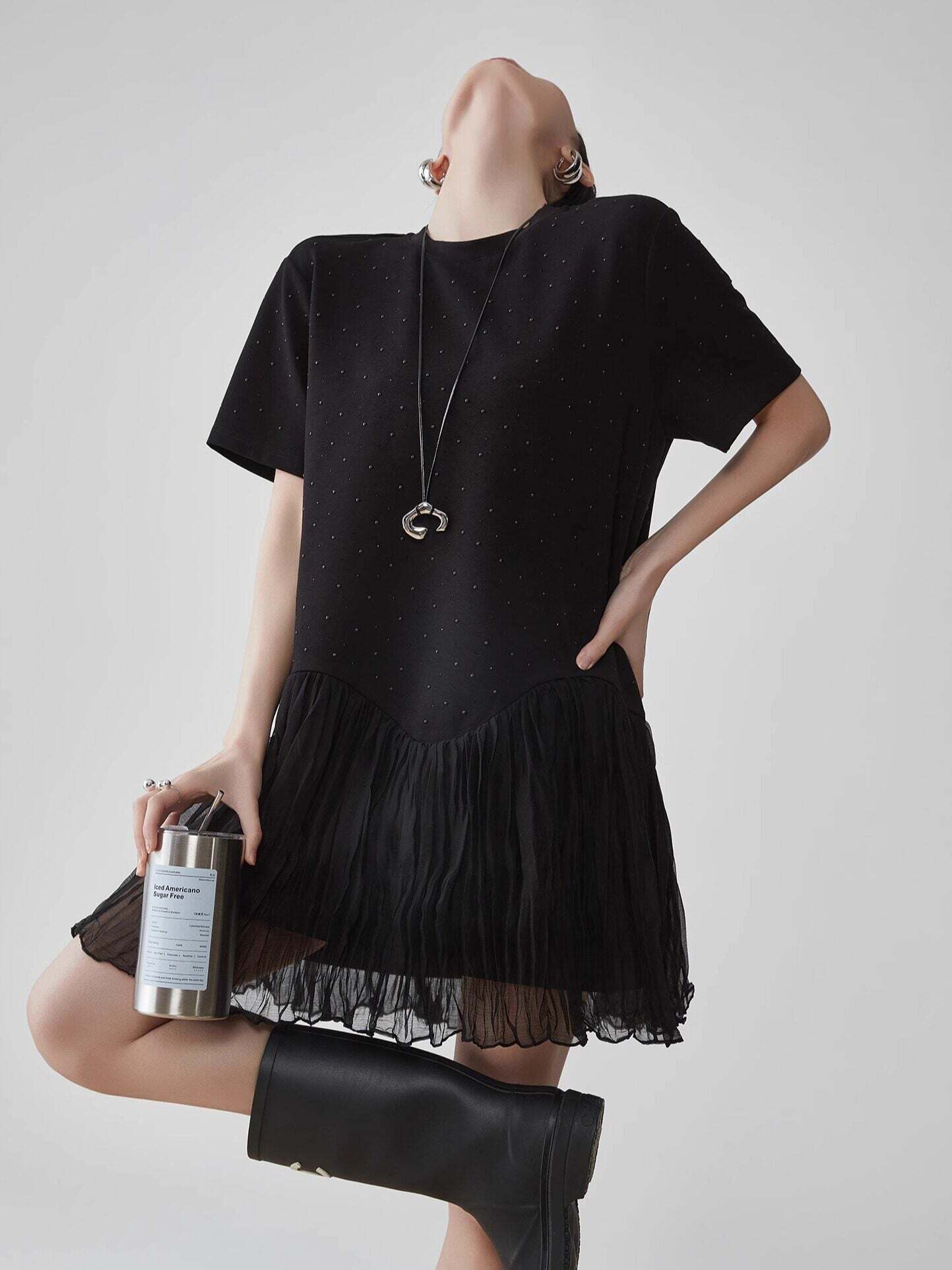 Rhinestone Short-Sleeve T-Shirt Dress