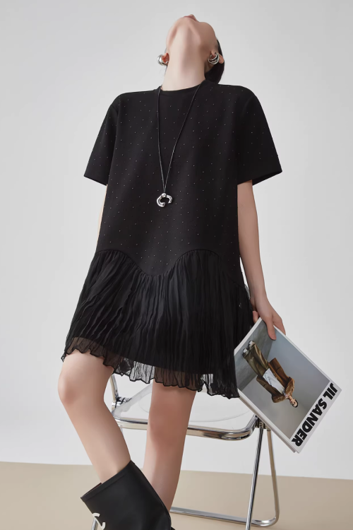 Rhinestone Short-Sleeve T-Shirt Dress