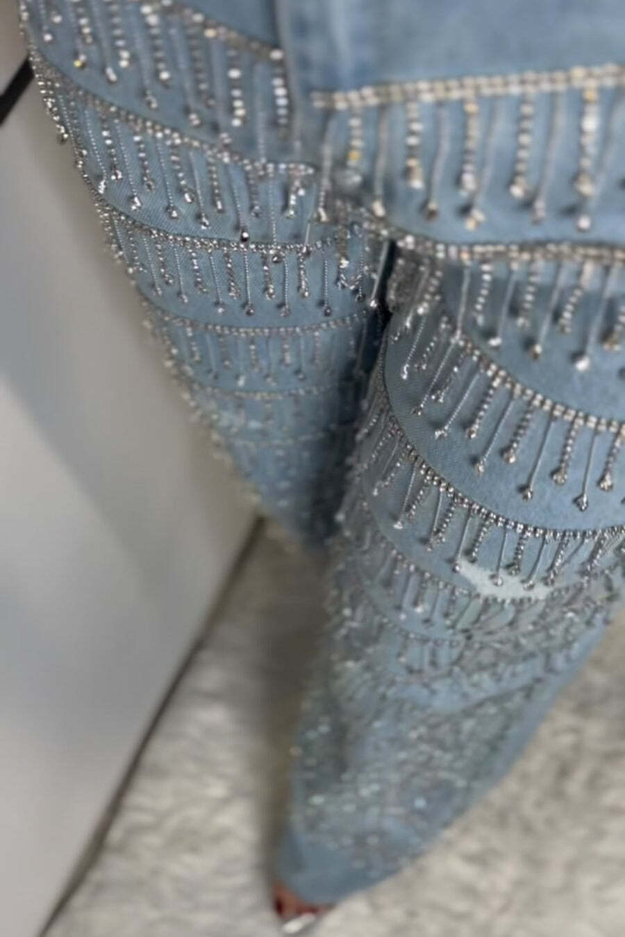 Rhinestone Tassel Straight Leg Jeans Rhinestone Tassel Straight Leg Jeans