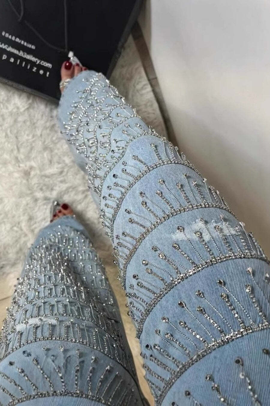 Rhinestone Tassel Straight Leg Jeans Rhinestone Tassel Straight Leg Jeans