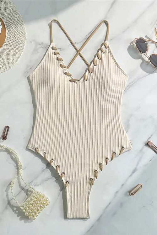 Ribbed Plunge One Piece Swimsuit