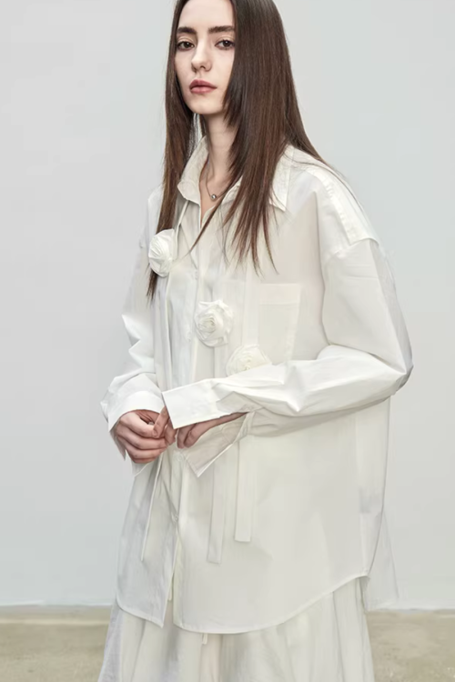 Ribbon Design Handmade Flower Shirt