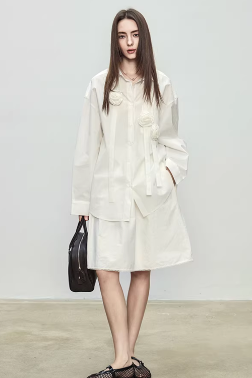 Ribbon Design Handmade Flower Shirt