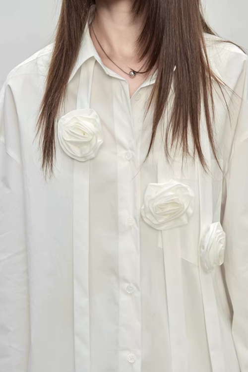 Ribbon Design Handmade Flower Shirt