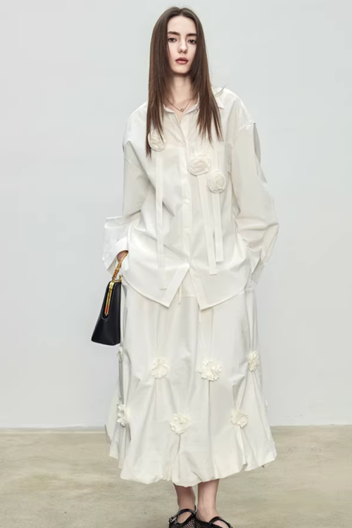 Ribbon Design Handmade Flower Shirt