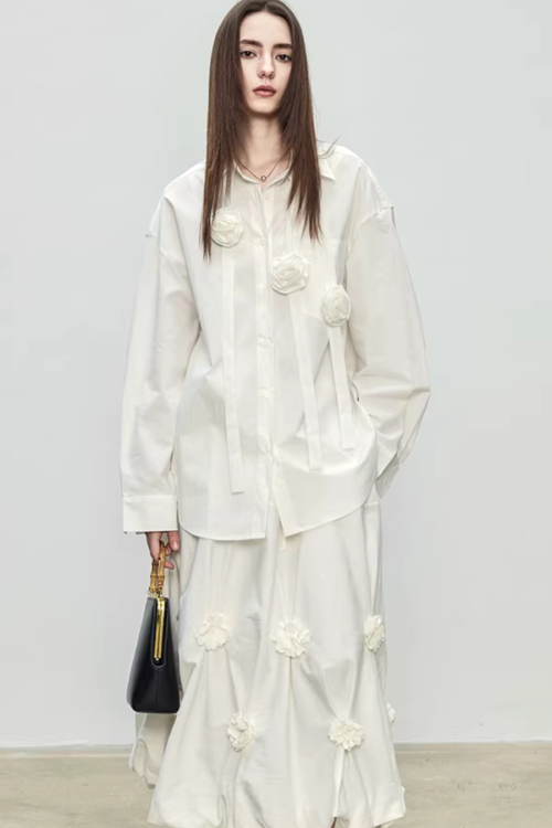 Ribbon Design Handmade Flower Shirt