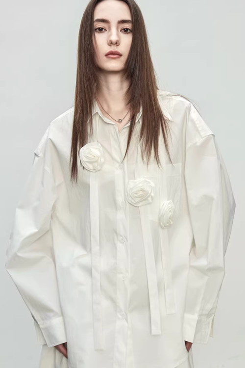 Ribbon Design Handmade Flower Shirt