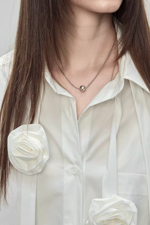 Ribbon Design Handmade Flower Shirt