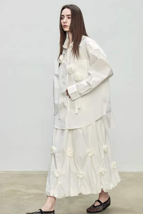 Ribbon Design Handmade Flower Shirt