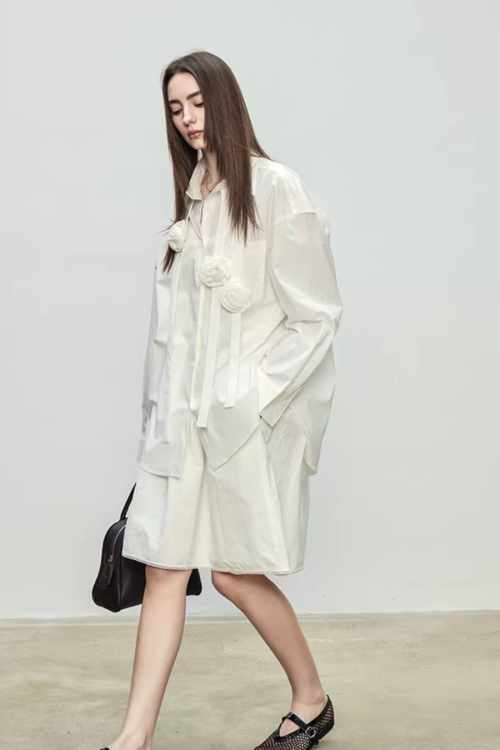 Ribbon Design Handmade Flower Shirt